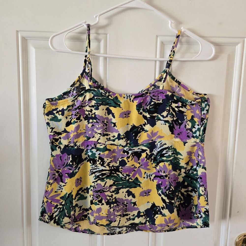 Ellie Whittaker Yellow Purple Floral Cami Tank Top Womens Size Small Adjustable